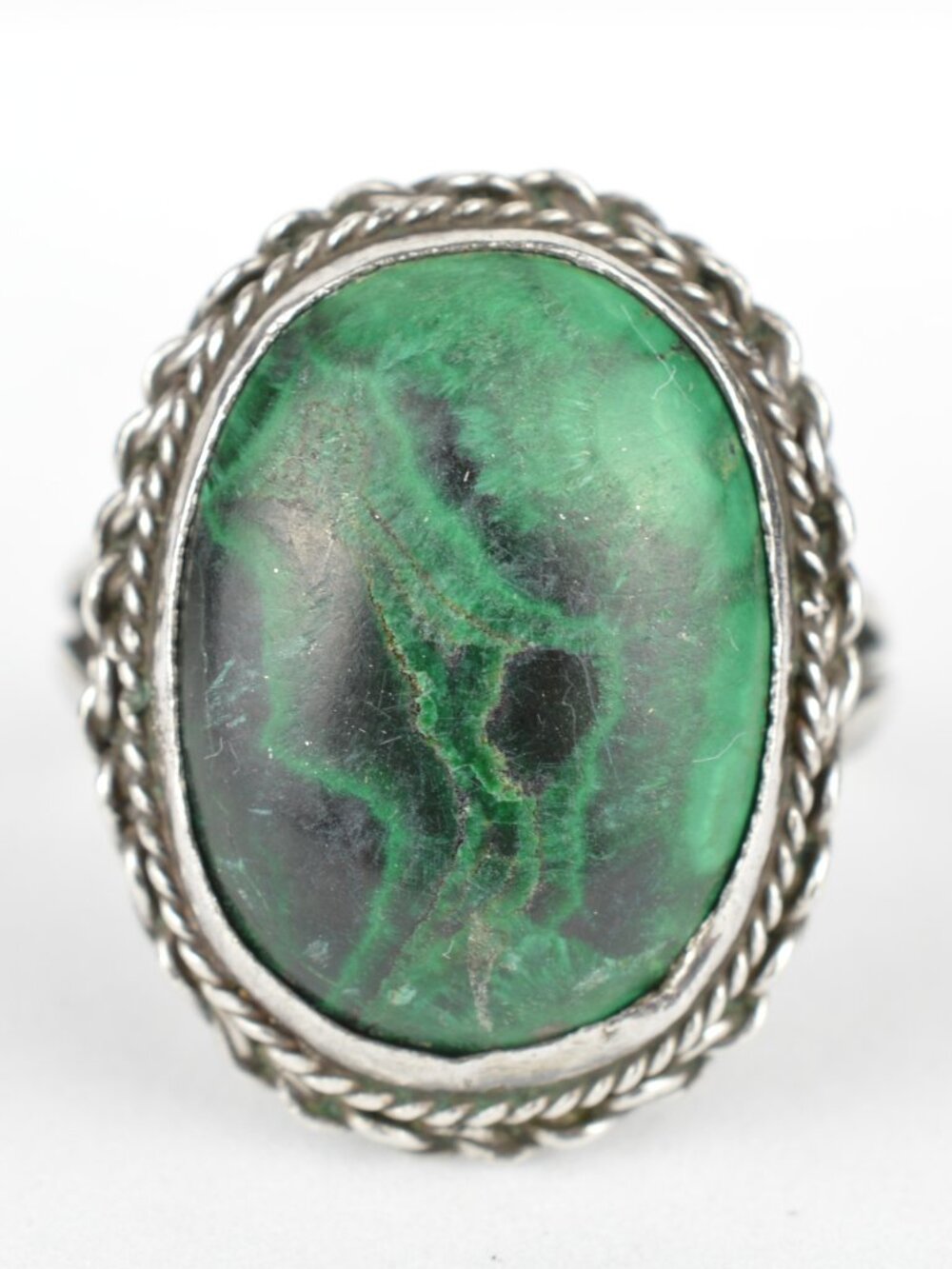 Vintage Navajo Sterling Silver Malachite Ring Size 7 Hand Stamped Purity 5.8g